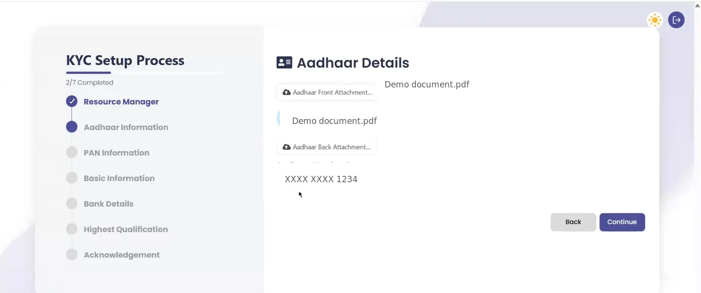 Anonymised KYC onboarding progress in the SIBRO Partner Portal